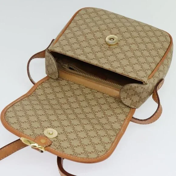 Authentic CELINE Macadam Canvas Shoulder Bag PVC Beige Gold - Picture 13 of 16